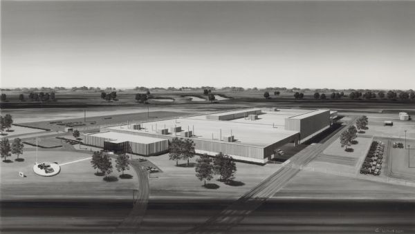 Caption with photograph reads: "Artist's rendering shows International Harvester's heavy-duty truck production facilities to be constructed at Wagoner, Oklahoma, a city located approximately 45 miles southeast of Tulsa. Scheduled for completion by mid-1980, the new plant will produce International Paystar on/off highway trucks for construction, energy/petroleum and other service applications. The 390,000 sq. ft. plant will be located on a 96-acre site and will include a single-story assembly area, a two-story office structure and a high-rise warehouse."
