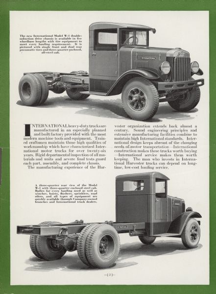 Inside front cover. Includes two illustrations of the Model W-1 truck.