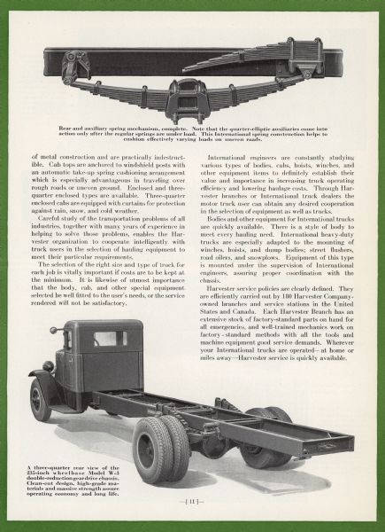 Caption for the W-3 illustration at bottom reads, in part: "A three-quarter rear view of the 235-inch wheelbase Model W-3".