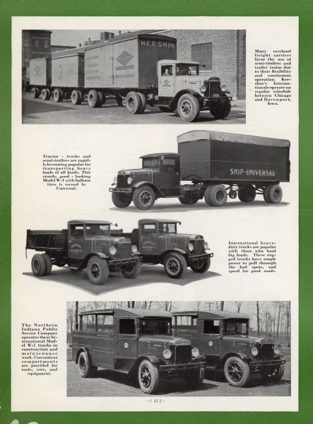 Four illustrations of the trucks in use.