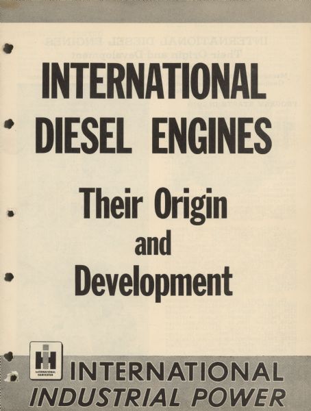 Cover for "International Diesel Engines, Their Origin and Development."