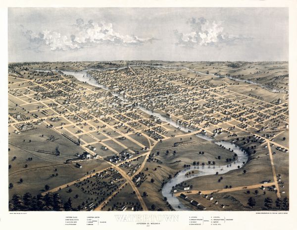 Bird's-eye map of Watertown on the Rock River,"drawn from nature."