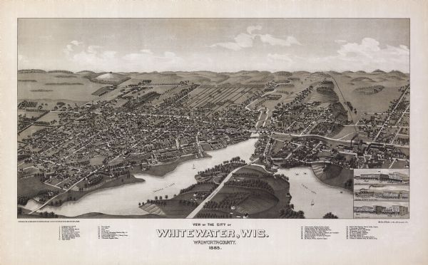 Bird's-eye map of Whitewater with insets of points of interest.