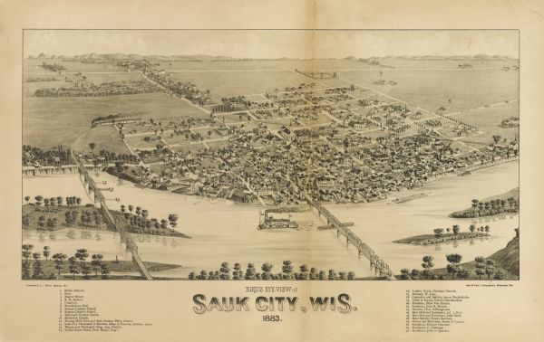 Bird's-eye map of Sauk City.