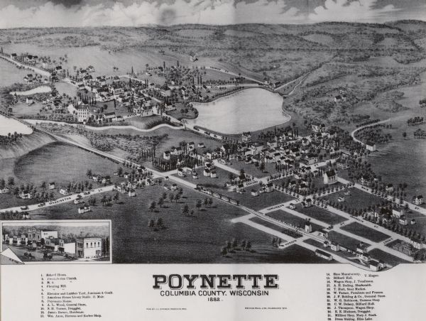 Bird's-eye map of Poynette, with one vignette.