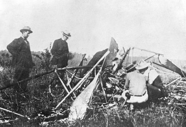 The second fatal wreck involving the Wright Model B airplane in which Calbreith Perry Rodgers had died a year earlier. This crash killed Andy Drew, friend and partner of Jesse Brabazon, pioneer aviator from Delavan, Wisconsin, and it caused Brabazon to give up flying. Although he had flown and exhibited the rebuilt plane as the <i>Vin Fiz</i>, the plane that Rodgers had flown across the country, it is more likely that Rodgers had crashed in his backup plane and it was that wreckage that was sold to Brabazon.