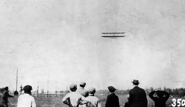 The Wright Model B airplane, in which Calbraith Perry Rodgers had crashed and died on April 3, 1912, flying once again. The plane is flying at a Lima, Ohio, exhibition and it is piloted by Jesse Brabazon of Delavan, Wisconsin. Brabazon had purchased the Rodgers wreckage, and he advertised and exhibited his rebuilt plane as the <i>Vin Fiz</i>, the famous plane in which Calbraith Perry Rodgers made the first transcontinental flight in 1911. It is more likely that Rodgers crashed in his backup plane, and the backup plane was the wreckage sold to Brabazon.