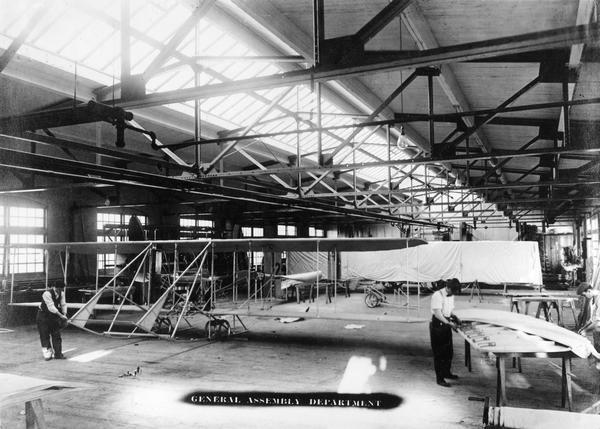 Workers in the General Assembly Department of the Wright Brothers' airplane factory.