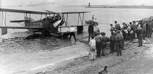 A Loening Amphibian, one of three such airplanes in which the Kohler Aviation Company provided passenger service from Milwaukee across Lake Michigan.