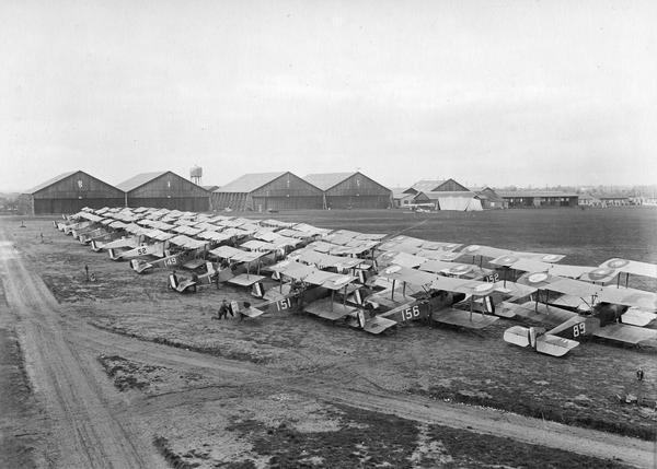 British-built Sopwith Camels at the American Expeditionary Force 2nd Aviation Instruction Center near Tours, France. The Sopwith Camel, manufactured by the Sopwith Aviation Co., accounted for more aerial victories (1,249) than any other type of Allied aircraft during World War I. The name "camel" derived from the hump over the twin machine guns.