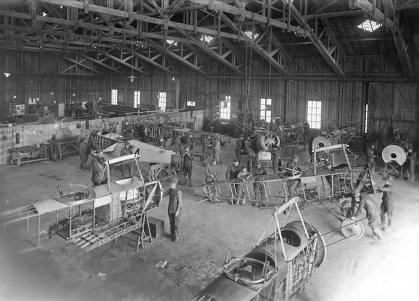 Elevated view of fuselage Repair Section of the American Expeditionary Force 2nd Aviation Instruction Center near Tours, France.
