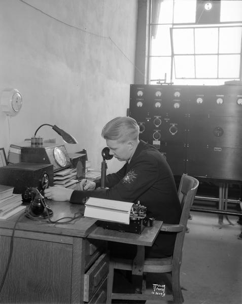The U.S. airmail radio operator at Royal Airport in Madison. During the 1920s Madison had two airports: the Madison Airport (aka the North Street Airport) and Royal Airport, which was south of Monona and which was established by Howard Morey in 1926. Morey used the name Royal Airport as a result of a partnership with Royal Transit Co. to provide commuter air service between Madison and Chicago.
