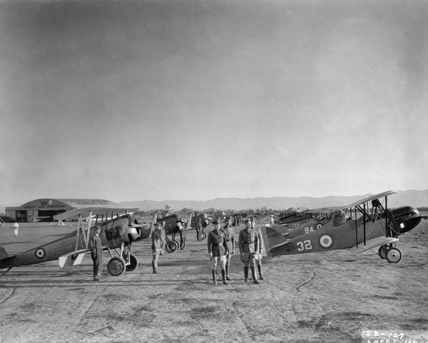 Vintage World War airplanes used in the filming of "Sky Devils" (1932), a motion picture produced by Howard Hughes.