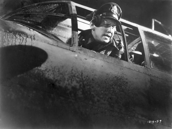 Spencer Tracy as Jimmy Doolittle in a B-25 during a scene from "Thirty-Seconds Over Tokyo" (MGM 1944).