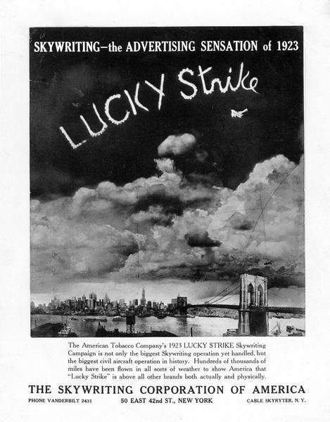 Skywriting Advertisement for Cigarettes, Print