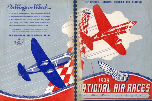 Back and front covers of the program for the 1939 National Air Races, with a special label acknowledging the role of Harry Bruno as publicist for the Bendix Trophy Race. The Bruno papers are available for research at the Wisconsin Historical Society Archives.