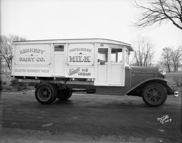 Kennedy dairy truck made by Diamond T. 765-769 West Washington, Kennedy Dairy Garage.