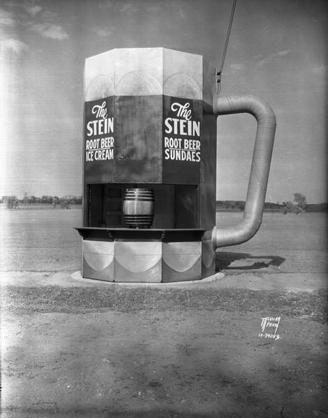 The Stein, a root beer stand in the shape of a glass mug, on Atwood Avenue near Walter Street.