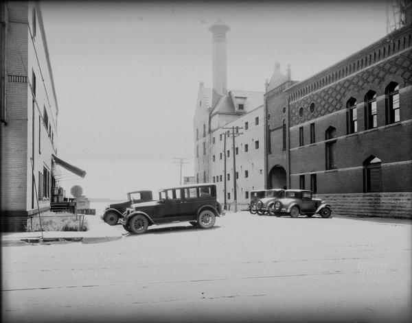 Fauerbach Brewery on the right, looking south on South Blount from Williamson Street toward Lake Monona.