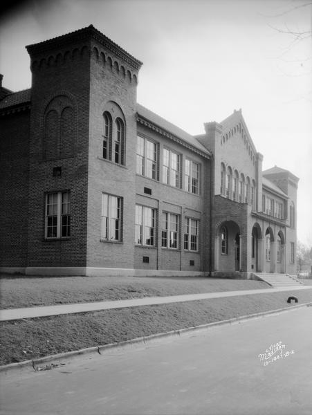 Front entrance of Lowell School, 401 Maple Avenue.
