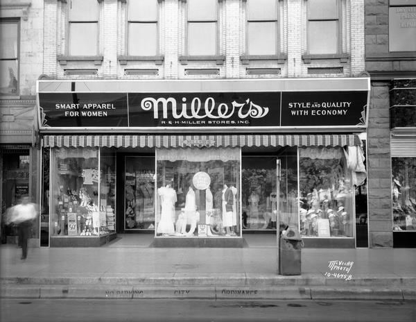 Storefront of Miller's women's clothing store, 23 East Main Street.