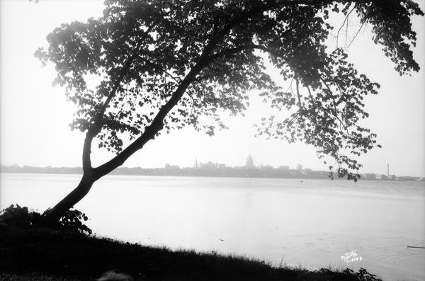 View of the Wisconsin State Capitol across Lake Monona from Olin Park.

