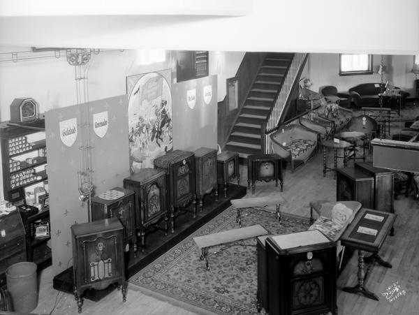 Display of radios and furniture in the Montgomery Ward store, 102 North Hamilton Street.