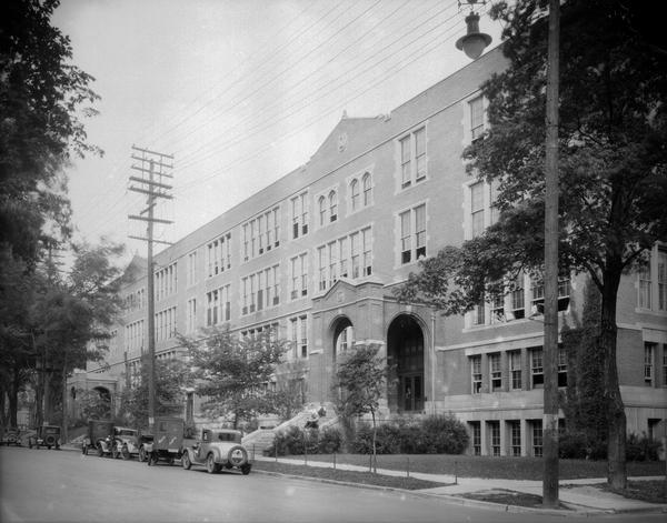 View of the West Johnson Street entrances of Central High School.