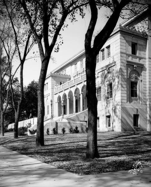 University of Wisconsin-Madison Memorial Union through trees, located at 800 Langdon Street.