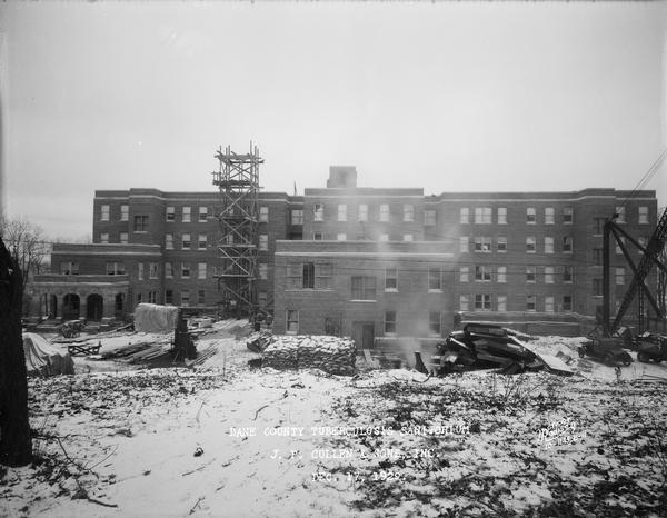 Construction of Dane County Tuberculosis Sanatorium, nearing completion. The building is located at 1202 Northport Drive. J.P. Cullen, Contractor.