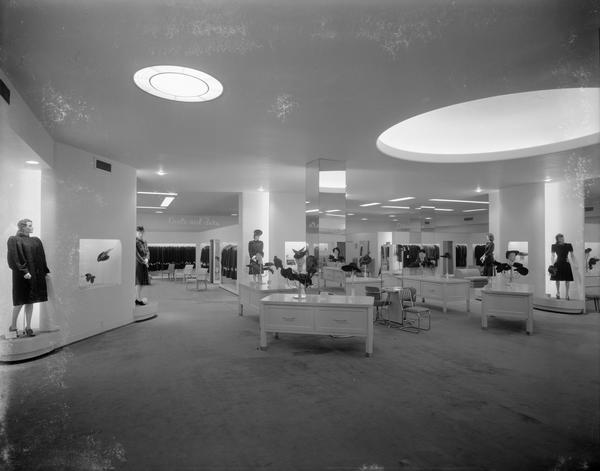 Interior view of Manchester's Department Store, 2-6 East Mifflin Street, second floor remodeling, looking past hats to Coats & Furs and Dresses Departments.