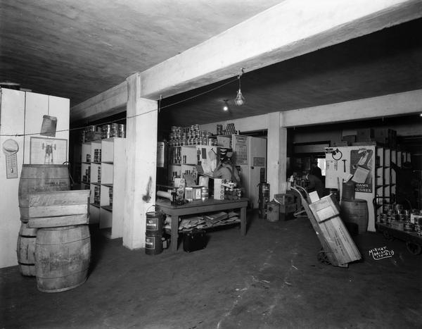 Interior view of shipping department at Mautz Paint Company.