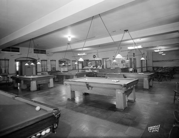 Club room, with billiard tables, at the Masonic Temple, 301 Wisconsin Avenue.