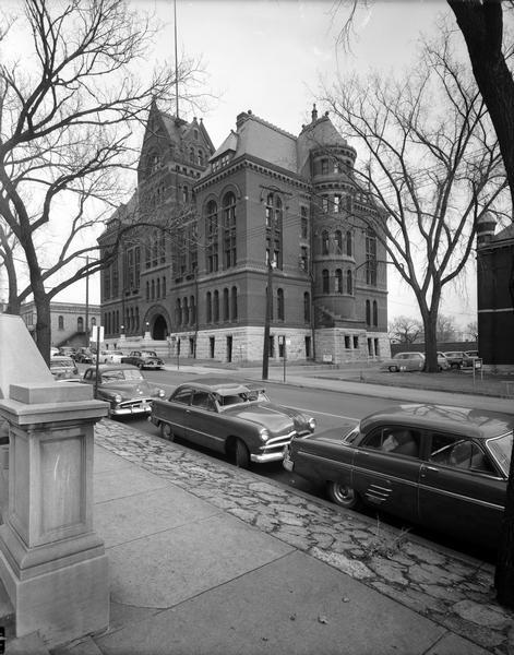 View of the Dane County Courthouse, 207 West Main Street, erected in 1885, the second on this site, just prior to being razed and replaced by a parking ramp for the new City-County Building.