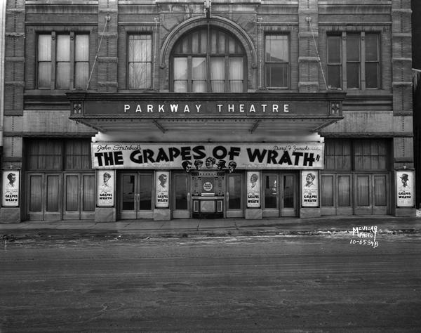 The Parkway Theater with "Grapes of Wrath" display, 6-10 West Mifflin Street.