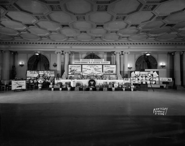 Display of Cities Service Oil Company products in the Crystal Ballroom of the Loraine Hotel, 119-125 West Washington Avenue, for a salesmen's meeting: "Dealer Earnings in a Defense Economy."