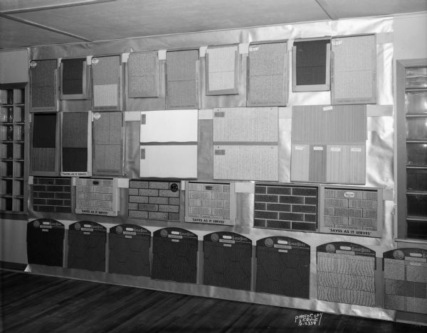 Modern Distributors, Inc., 1818 South Park, view of office display of samples of house shingles and siding.