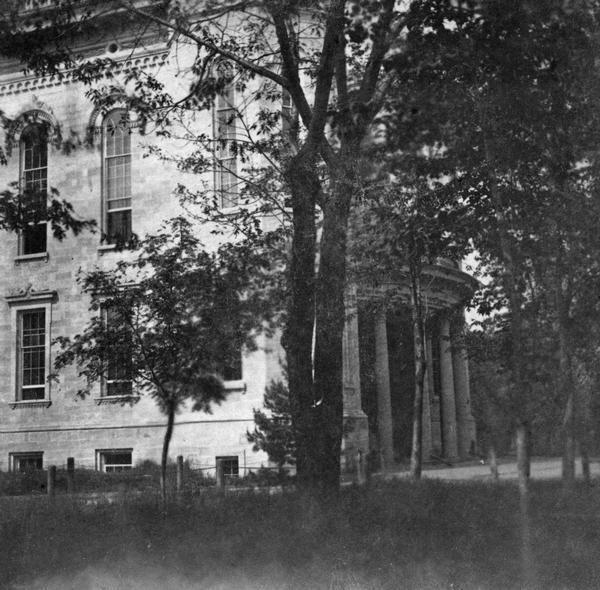 The only known evidence of the north/south entrances to the original third Wisconsin State Capitol building. (The entrances were identical and cannot be differentiated here.) The entrance porticos were covered by the additions built in 1883.