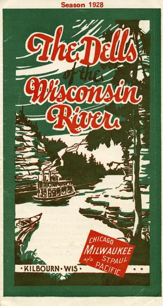 "The Dells," a brochure issued by the Chicago, Milwaukee & St. Paul and Pacific Railroad to advertise the Wisconsin Dells, a destination only five hours from Chicago on the CM & St.P line.