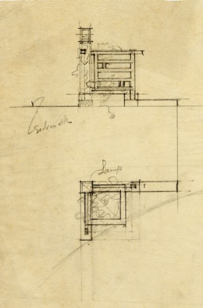 Sketch of an exterior light fixture drawn by Frank Lloyd Wright.