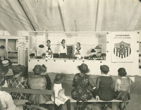 4-H millinery display team at the 1921 Wisconsin State Fair.