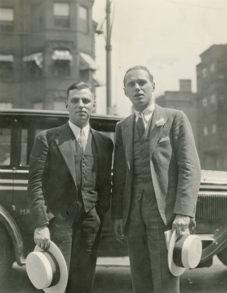 Informal portrait of two sons of Walter J. Kohler, Sr., taken during a gubernatorial campaign during the 1920s: John Michael Kohler (left) and Walter J. Kohler, Jr. Walter Jr. would serve three terms as governor himself during the 1950s.