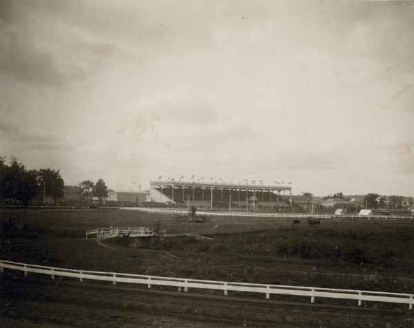 Grandstand and the racetrack at the Wisconsin State Fairgrounds.
