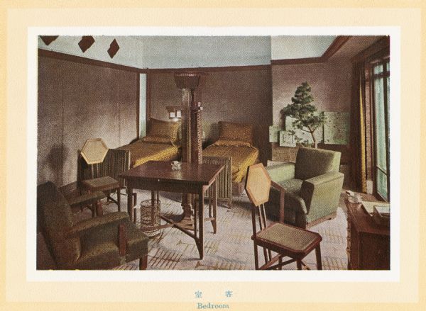 Illustration of a bedroom at the Imperial Hotel.