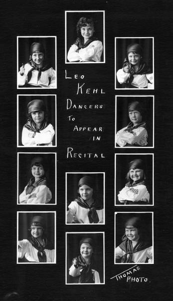 Eleven portraits of young costumed students appear in an advertisement reading "Leo Kehl Dancers To Appear In Recital."