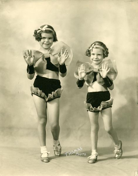 Sisters Bonnabel and Florabell Severson, students at the Kehl School of Dance pose, in dance costume.
