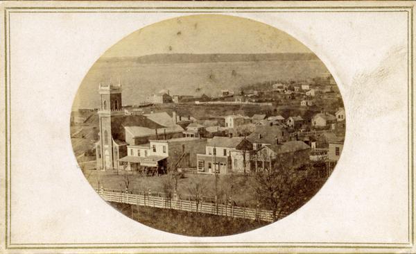 View of North Pinckney Street from the Capitol roof. The Methodist Episcopal church is located in the left of this image.