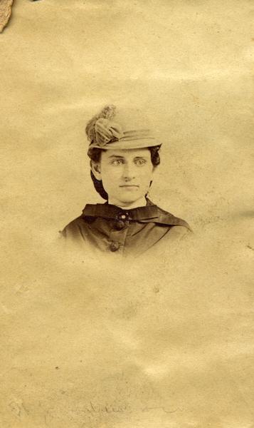 Vignetted head and shoulders studio portrait of an unidentified woman, probably a relative of Ulysses S. Grant. This image is one of several from the Grant family bible.
