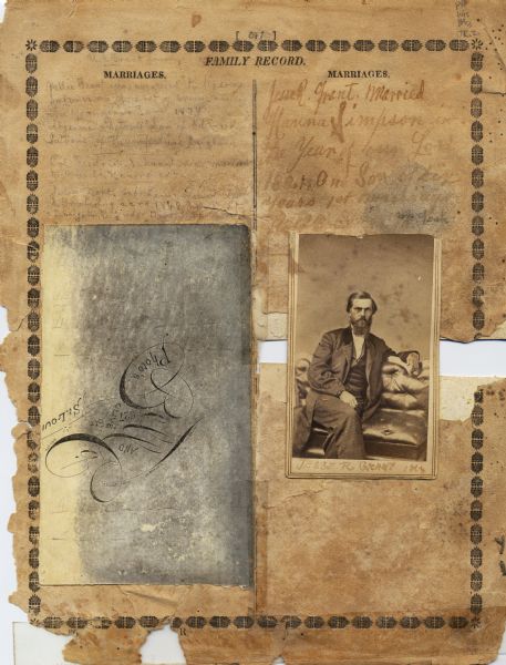 Page, removed from the Grant family bible, containing an image of Jesse R. Grant, father of Ulysses S. Grant.