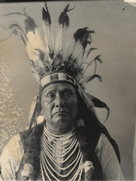 Portrait of Nez Perce man, Chief Joseph, April, 1900. Part of Shahaptian and Nez-Perce Tribes.